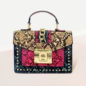 Snake Pattern Faux Leather Crossbody Handbag